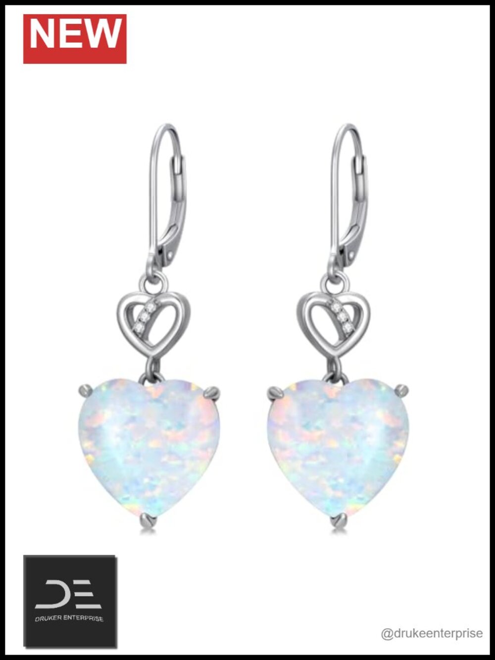 925 Sterling Silver Opal Leverback Dangle Earrings for Women w/ Diamond